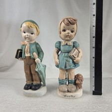 Vintage Peter Herta Ceramic Figurines Set Hand Painted Boy Girl Book Umbrella Do picture