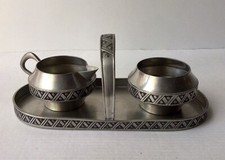 Norwegian Pewter Sugar & Creamer Set Vintage Mid Century Norway Hagness picture