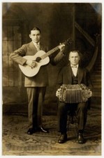Accordion Guitarist Duo 1900 Sharp Photo Musician Band Guitarist Concertina RPPC picture