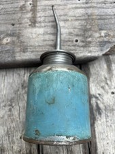 VINTAGE BLUE TIN OIL OILER PETROLIANA   ADVERTISING- patina/dents/wear/scratches picture