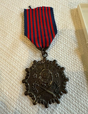 Chinese Militaria Military Medal w/ Red/Navy Striped Ribbon, Crossed Rifles bx1 picture