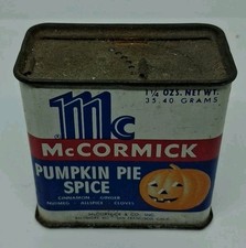 Vintage McCormick Pumpkin Pie Spice Jack-O-Lantern Tin Metal Lid Halloween picture