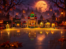Lemax Spooky Town 7-Piece Halloween Village Lot Eerie-Go-Round Lighted picture