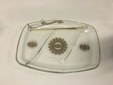 Vintage Mid Century Georges Briard Glass Cocktail Barware Tray w/ Fork / Pick picture
