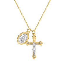 Rnivida 925 Sterling Silver Crucifix Cross and Miraculous Medal Pendant Neckl... picture