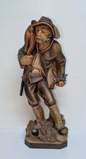 German Black Forest Carved Wooden Folk Art Figure of a Hunter w/ a Deer 18