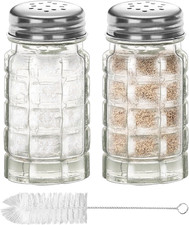 2Pcs 1.5 Oz Glass Retro Salt and Pepper Shakers Small Retro-Style Crystal-Clear picture