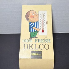 Delco 100% Fresh Dry Charge Battery Advertising Thermometer Display Card picture