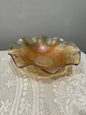 Ruffled Jeannette Marigold Orange Glass Bowl Carnival 11  1/2”  picture