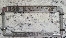 Vintage Bob Knapp Imported Cars Dealership Pasadena License Plate Frame picture