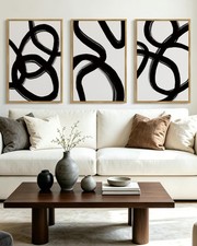 KUVIOKE Black And White Abstract Framed Wall Art Ink Wash Minimalist Lines picture
