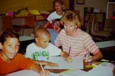 1980s Unknown Film 35mm Slide Classroom Children Teacher Drawing Activity picture