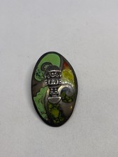 STERLING SILVER PIN BROOCH PENDANT STONE ENAMEL INLAY ANTIQUE SOUTHWESTERN 8g picture