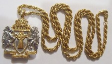 Vintage 54 gram gold tone metal TBN holy Spirt religious pendant necklace EL1033 picture