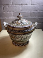 Hand Painted Portuguese Ceramic Soup Tureen w/ Lid Wildlife Motif 11” PORTA picture