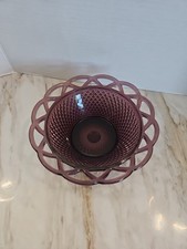Purple Plum Amethyst Art Glass  Bowl Diamond Pattern lattice edges Decor Dish picture
