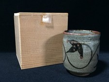 S1418 Vintage Japanese Pottery Yunomi Tea Cup Yunomi With Wooden Box Green Tea picture