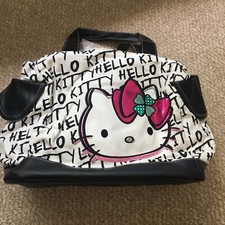 NWT Vintage Hello Kitty Sanrio White Black Fabric Tote Bag Purse 4 Leaf Clover picture
