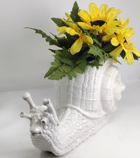 Vintage Snail Pottery Art White Glazed Ceramic Planter Lrg 16