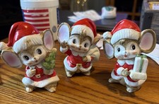 3 PC Vtg HOMCO HOME INTERIORS 5405 Christmas SANTA MICE Ceramic Figurines 3.75 picture