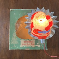 Vintage 40s 50s CHRISTMAS Santa Claus Vacuform Tree Topper Original Box Lighted picture