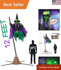 Eerie 12 Ft Animated Hovering Witch - Halloween Lawn Decoration for Spooky Vibes picture