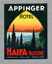 Vintage APPINGER Hotel Haifa  Luggage Label Palestine MINT picture