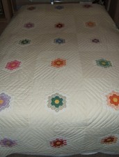 Vtg Handmade Grandmother's Flower Garden Patchwork Quilt 81