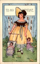 Valentine's Day Woman with Children Whitney c1910s-20s Vintage Postcard picture