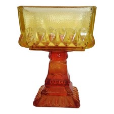 Vintage Amberina Glass Square Pedestal Compote Candy Dish L.E. Smith Style picture