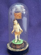 ANTIQUE GERMAN WAX VALENTINE CUPID VICTORIAN ANGEL UNDER GLASS DOME DIARAMA 1880 picture