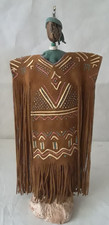Vintage Indian Folk Art Doll Figurine Leather Beads Indian Art Signed Philonese picture