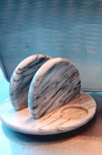 VTG Solid White Marble Napkin Caddy; Salt/Pepper Shaker BASE Only Heavy Stone; picture