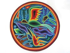 Huichol Handmade Mexican Folk Art Yarn Painting Board  HUMMINGBIRD Rare Signed picture