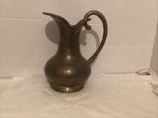 Vintage Solid Brass Water Pedestal Pitcher With Patina Made In India. picture