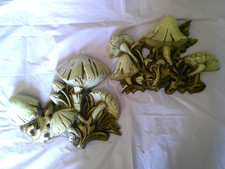 PAIR Vtg MCM 70's SYROCO 3 Dimensional Wild MUSHROOM Wall Plaques Excellent Cond picture