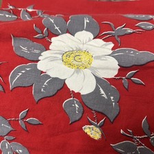 Vintage Printed Cotton 50s Tablecloth  52”x 62”-Magnolia Flowers-Red MCM picture