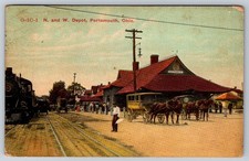 1912 Portsmouth Ohio NW Depot Train Station Horse Carriages Postcard PC 291 picture