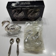 Vintage Godinger Silverplate 1984 Swan Salt & Pepper w/ spoons picture