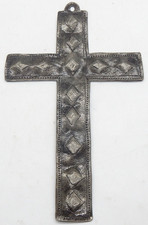 Vintage Metal Cross Artisan Made Rustic Diamond Pattern Religious 8.5