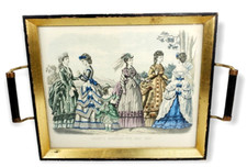 Antique Godey’s Fashion Print May 1870 Victorian Gilt Frame Handled Tea Tray picture