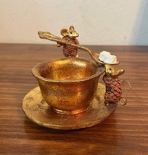 Vintage Department Dept 56 Gilded Gold Pinecone Mice Mouse w Sugar Bowl picture