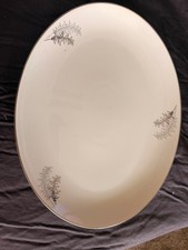 Fukagawa Hand Painted Porcelain Oval Platter Silver Bamboo Pattern 714 Large picture