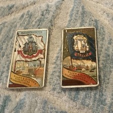 (2) Vintage 1888 Allen & Ginter State Flag Tobacco Cards Massachusetts & Georgia picture