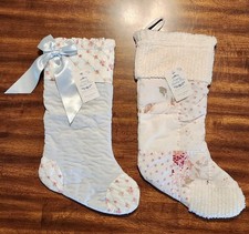 NWT Simply Shabby Chic Christmas Stockings Pink Blue Floral Quilted 18” Set of 2 picture