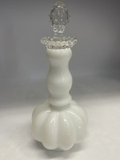 VTG Fenton Silver Crest Melon Milk Glass Perfume Bottle w/ Hobnail Stopper RARE picture