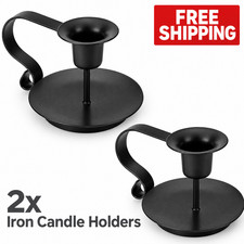 Black Taper Candle Holders Set of 2, Iron, Black, Vintage Chamberstick, Handle picture