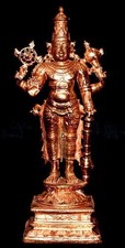 Lord Vishnu - Narayana Idol In Pure Solid Copper - 5 Inches picture