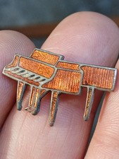 Vintage Grand Piano W Keys Orange Enamel Lapel Hat Pin Silver Tone Wm Spear? picture
