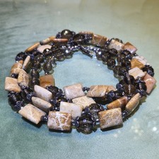 Vintage NATURAL FOSSIL & SMOKY QUARTZ Necklace In Silver Rosary Beads 178g picture
